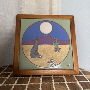 Lamosa Southwestern Art Tile Coyote Desert Textured Made in Mexico 9x9 Signed